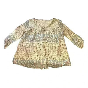 TRUCE Women's Denim Floral blouse Size M 100% Cotton